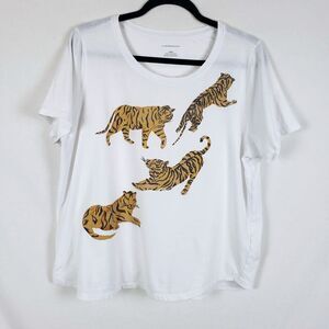 Anthropologie Tigers Graphic Tee Womens L White Short Sleeve Bohemian Casual